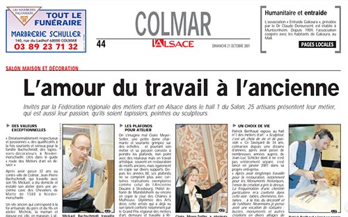 L'amour du travail à l'ancienne L'Alsace du 21 octobre 2001